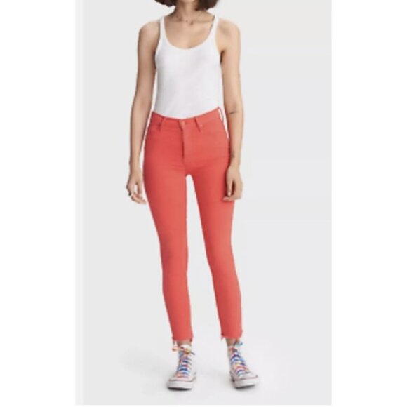 Mother Tomato Red Orange The Stunner Ankle Fray Play Date Jeans, Size 26 - Picture 1 of 15